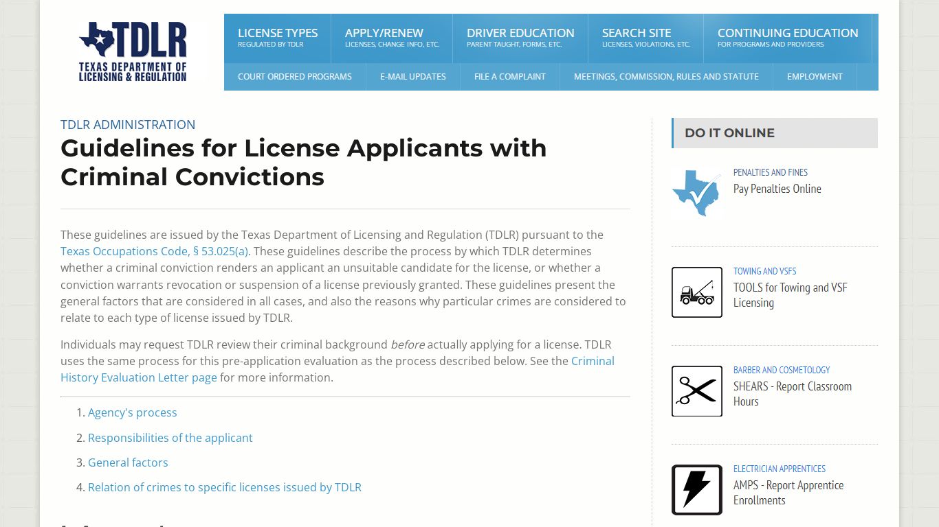 Guidelines for License Applicants with Criminal Convictions